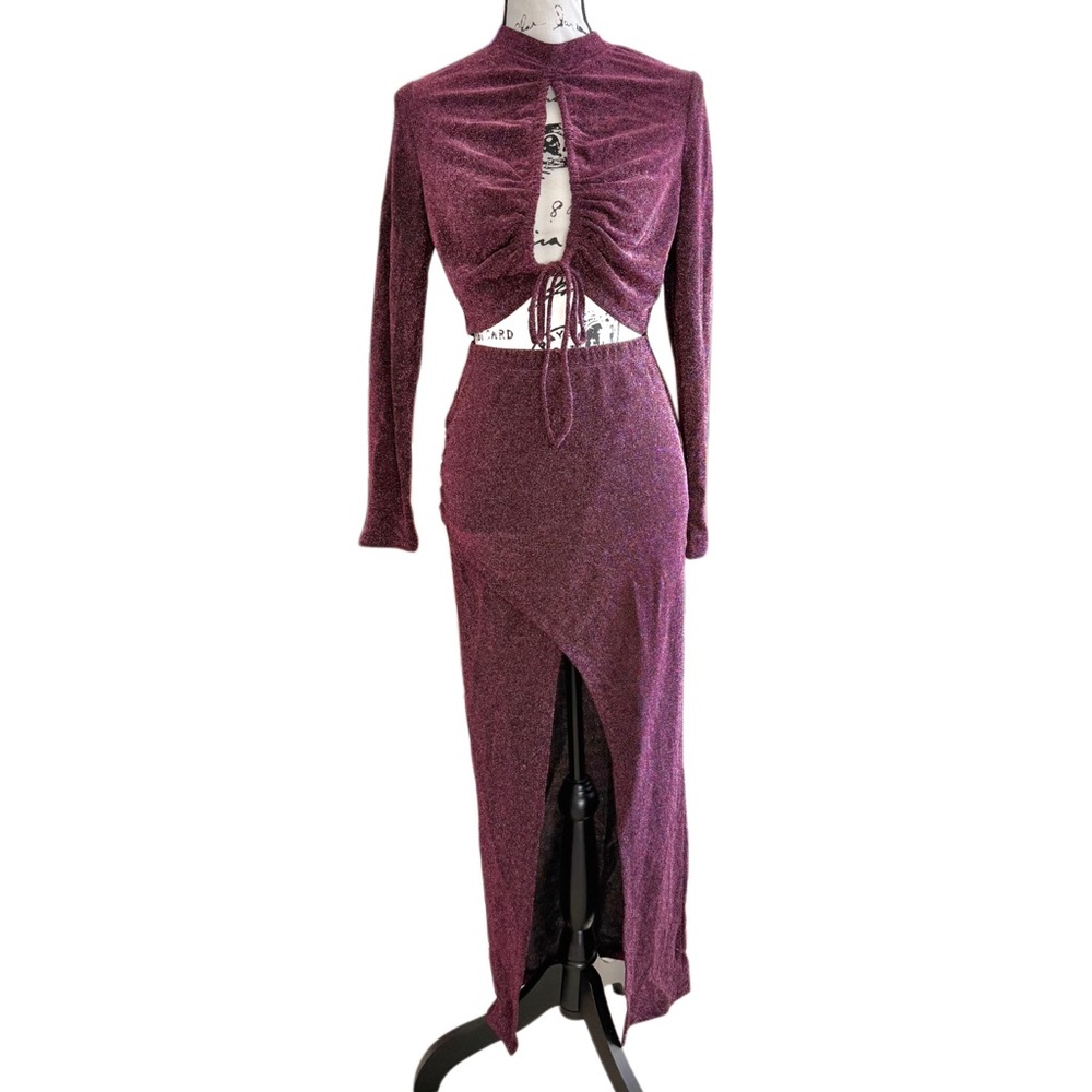 Fiestar Plum Shimmer High-Low Ruched Skirt Set